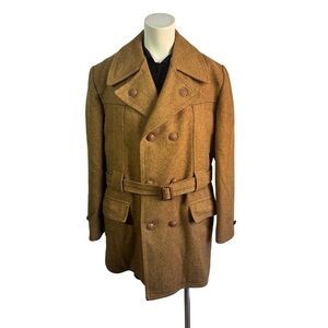 WILD WOODS WOOL PEACOAT BELTED DOUBLE BREASTED TAN VINTAGE 60s COAT MEN'S 40